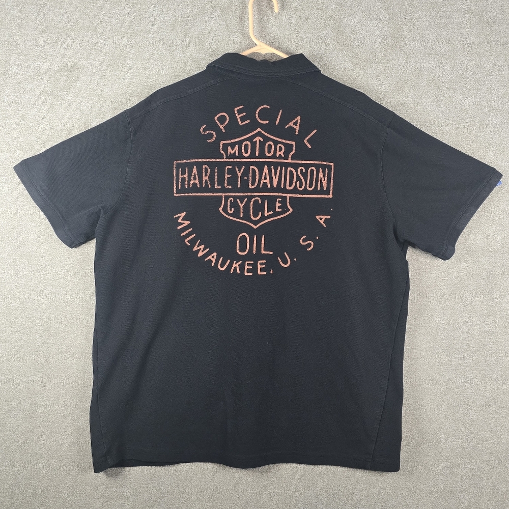 Harley Davidson Polo Mens 3XL Black Special Oil Milwaukee USA Back Hit (G51)